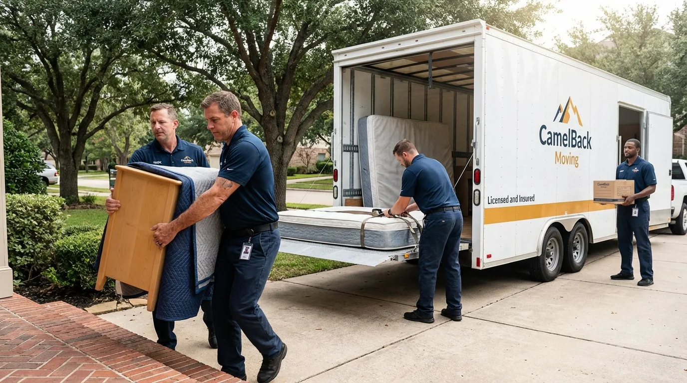 Crew loading residential truck for cross-state move from Union City, NJ